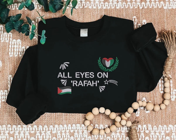 All Eyes On Rafah Palestine Sweatshirt, Palestine Heart Flag Crewneck Sweater, Palestine Jumpers, Adults Sizes Sweaters