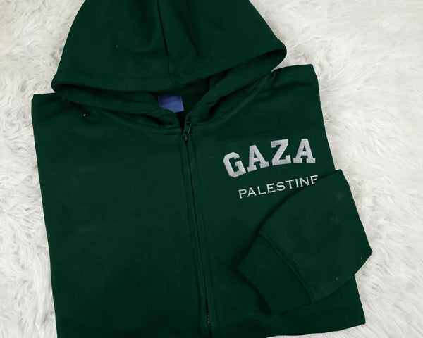 Palestine Gaza Full Zip Hoodie, Embroidered Palestine Name Monogrammed Hoody, Palestine Embroidery Full Zip Hoodie, Adults Unisex Zip Jumper