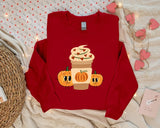 Halloween Sweatshirt, Pumpkin Spice Coffee Printed Sweater, Halloween Coffee Cup Autumn Fall Retro Crewneck Jumpers, Halloween Night Outfits