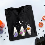 Floral Ghost Halloween Sweater, Vintage Floral Ghost Printed Sweatshirt, Halloween Family Jumper, Halloween Tops, Retro Halloween Party Gift