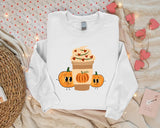 Halloween Sweatshirt, Pumpkin Spice Coffee Printed Sweater, Halloween Coffee Cup Autumn Fall Retro Crewneck Jumpers, Halloween Night Outfits