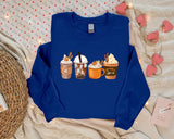 Halloween Coffee Sweatshirt, Vintage Autumn Fall Sweater, Pumpkin Coffee Cups Crewneck Jumper, Halloween Clothing, Halloween Night Outfits