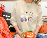 Floral Ghost Halloween Sweater, Vintage Floral Ghost Printed Sweatshirt, Halloween Family Jumper, Halloween Tops, Retro Halloween Party Gift