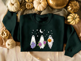 Floral Ghost Halloween Sweater, Vintage Floral Ghost Printed Sweatshirt, Halloween Family Jumper, Halloween Tops, Retro Halloween Party Gift